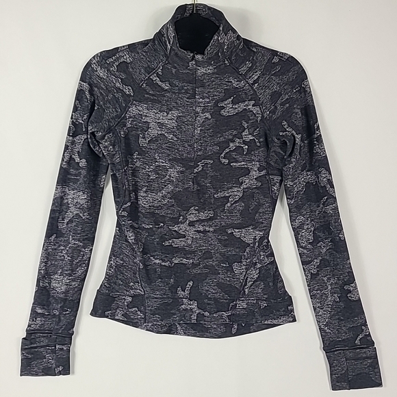 Lululemon Women's Outrun The Elements Half Zip Pullover Gray Camo Athletic Sz 4 - Picture 1 of 8